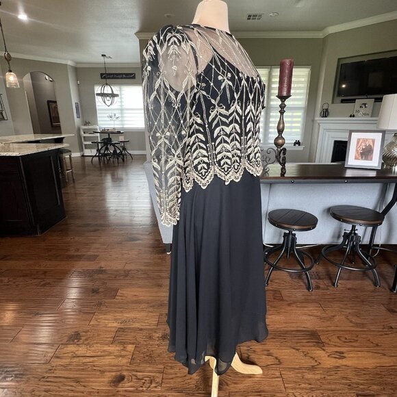 Vtg Cachet by Bari Protas Black Evening Gown Size 11/12 Gold Embroidered Sheer - Picture 11 of 16